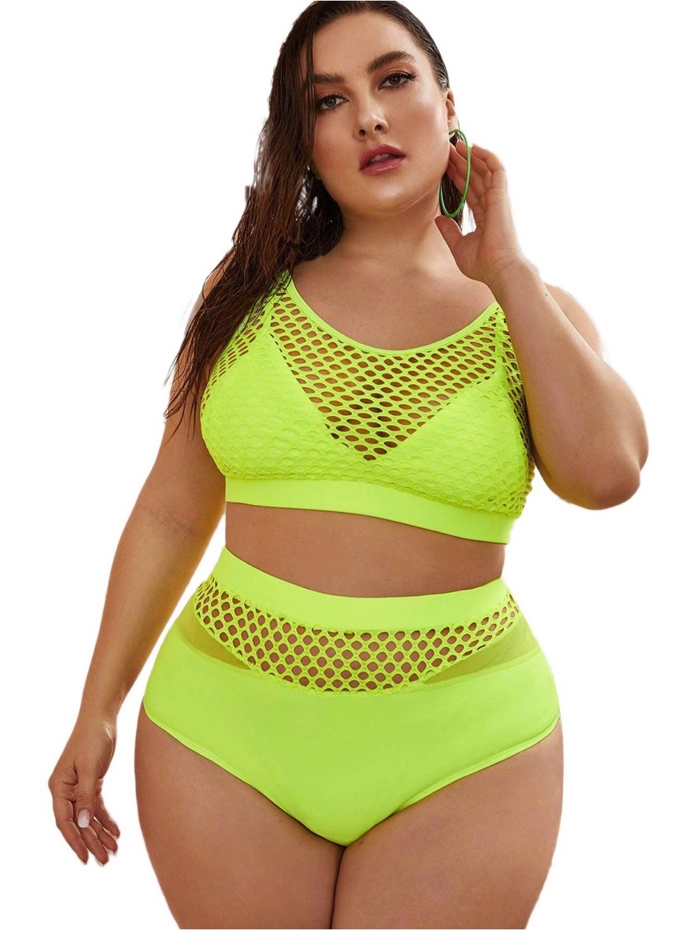 SHEIN Neon Yellow Fishnet Bikini Set – Size 
3X